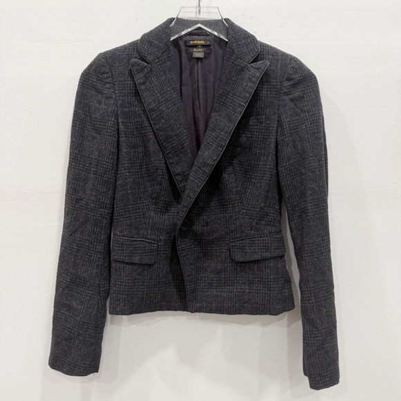 Diesel Black Gold Wool Blend Plaid Blazer Jacket One Button X-Small Academia